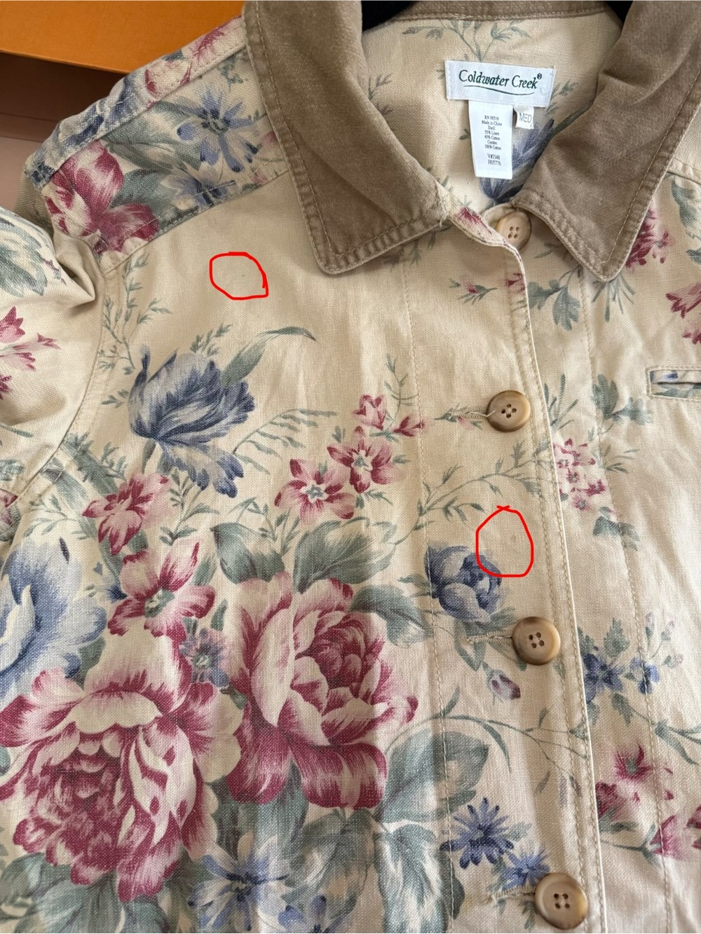EUC Coldwater Creek Beige Floral Button-Up Barn Jacket Size Medium - Picture 7 of 7